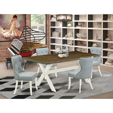 East West Furniture 5 Piece X-Style Dining Table Set - Linen White X077SI215-5